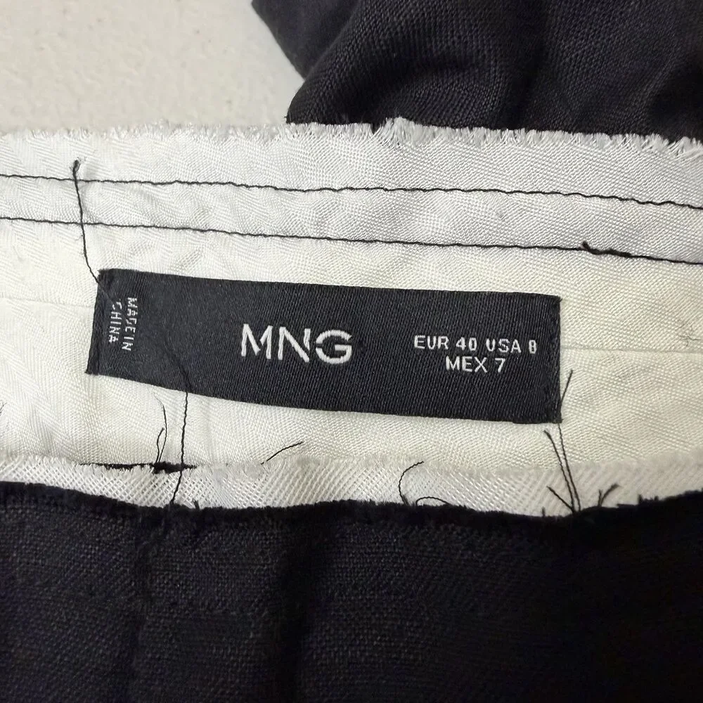 MNG by Mango Black Pleated Trouser Pants Womens 8 Contrast Trim Wide Leg Hi Rise - Picture 2 of 12